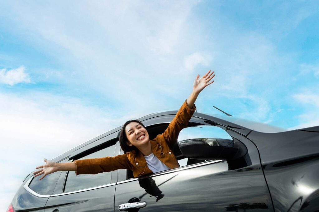 Levantino Rentals Zakynhtos happy girl in a car